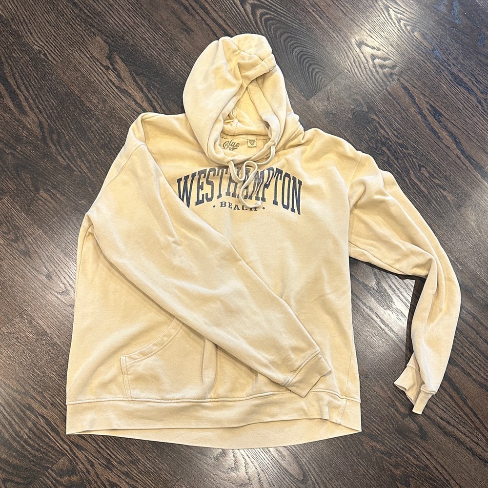 Blue 84 Faded Yellow Hoodie with Blue Text